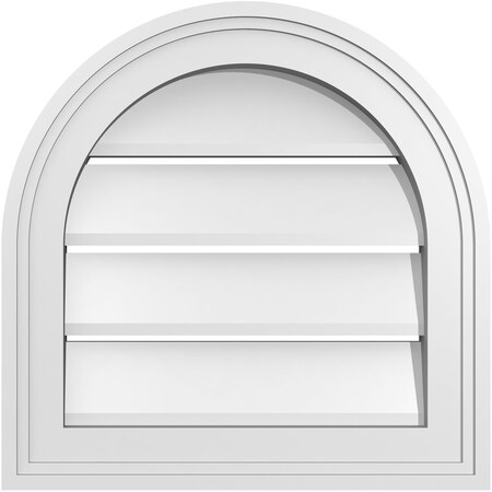 Ekena Millwork Round Top Surface Mount PVC Gable Vent: Functional, w/ 2"W x 1-1/2"P Brickmould Frame, 16"W x 16"H GVPRT16X1602SF